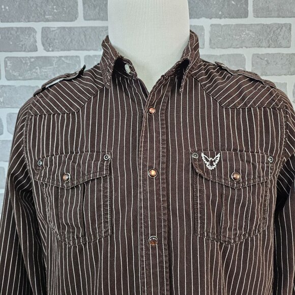Company 81 Shirt Men's Large Brown White Striped Pearlsnap Western Cowboy Casual - Picture 3 of 13
